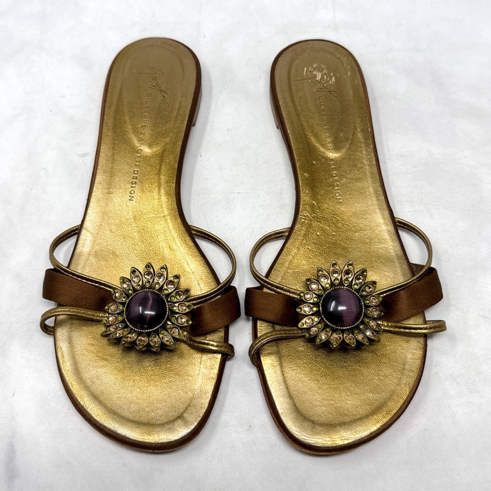Giuseppe Zanotti Vicini Vintage Y2K Strappy Sun Flat Slide Mule Sandal Shoe 37.5 - Picture 2 of 11